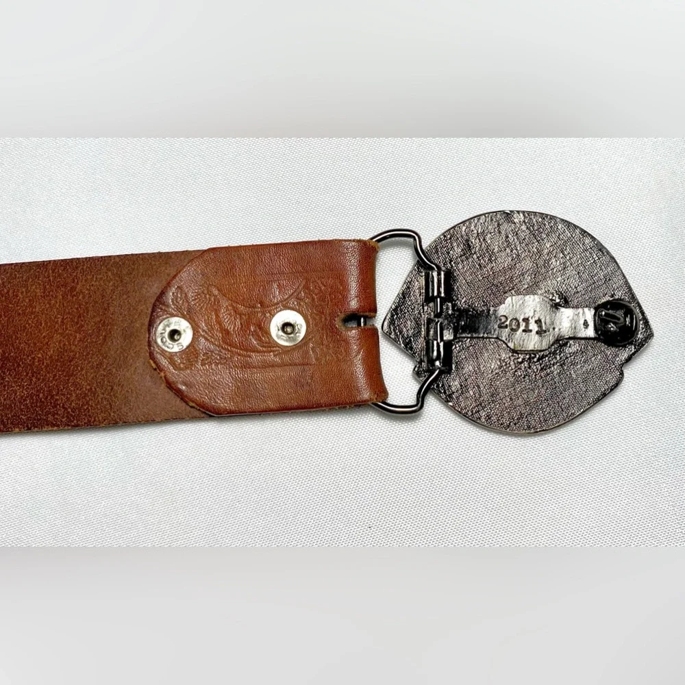 Leather Belt with Lion L letter Buckle